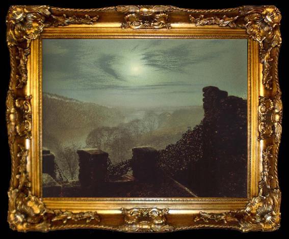 framed  Atkinson Grimshaw Full Moon Behind Cirrus Cloud From the Roundhay Park Castle Battlements, ta009-2